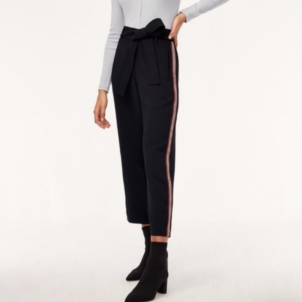 Aritzia Wilfred Jallade Pant Stripe Crepe Trouser High Waist Straight Leg Size 2